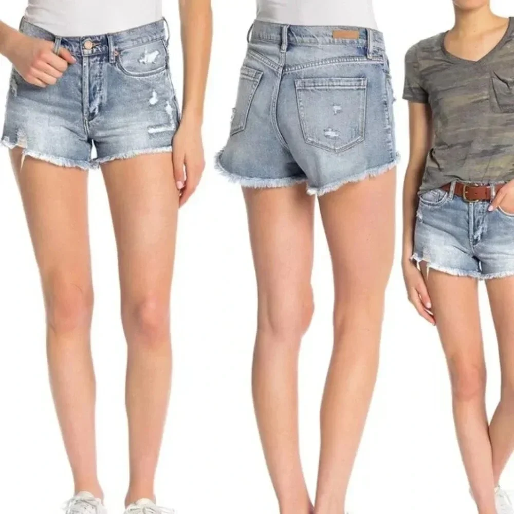 Nordstrom BLANKNYC high rise distressed denim shorts Hollyweird color - Picture 7 of 7